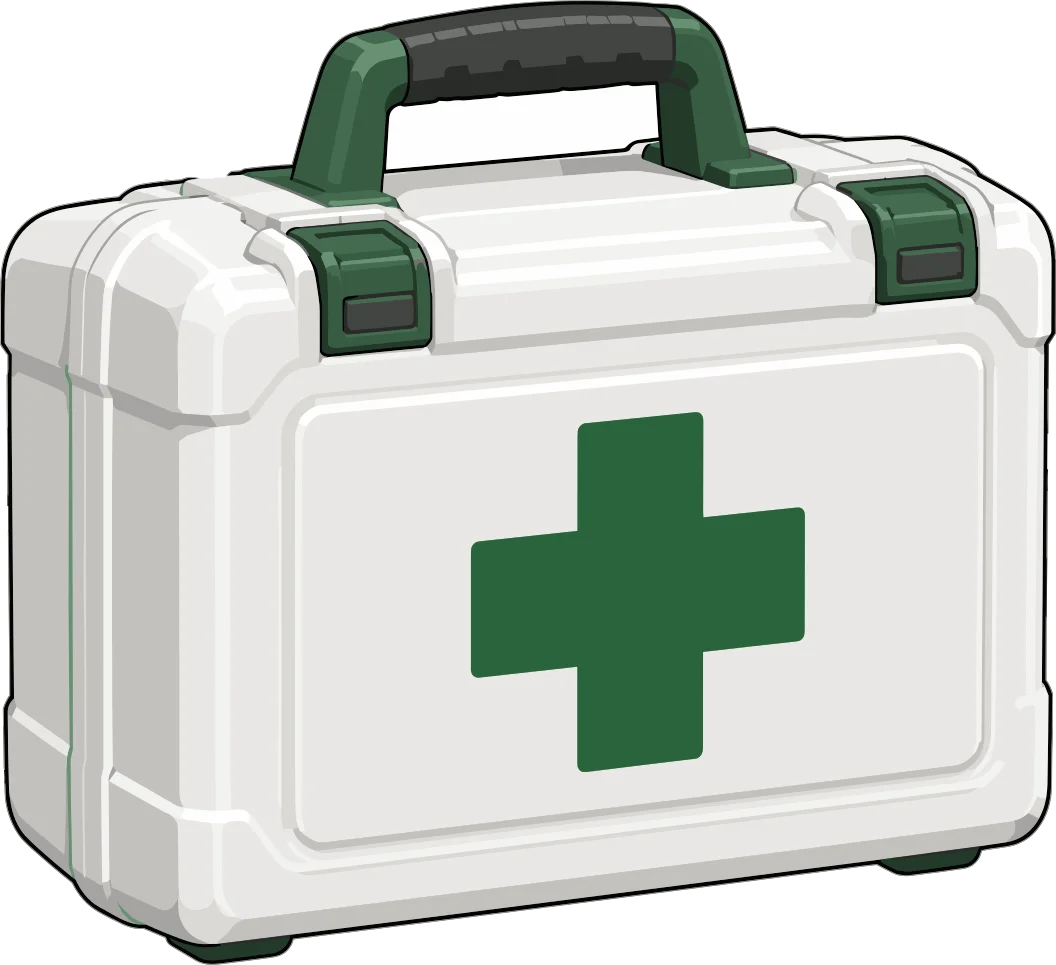 Botiquín blanco de primeros auxilios con una cruz verde.
